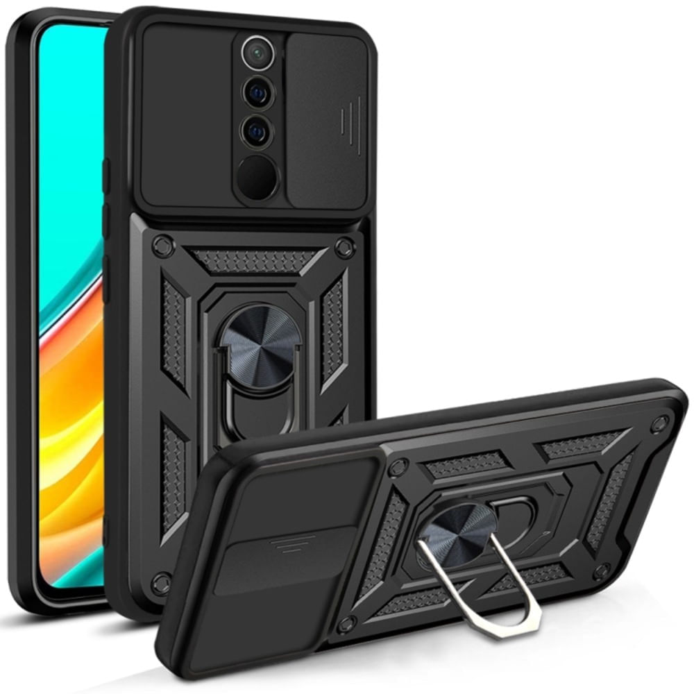Funda Case for Xiaomi Redmi 9 con protector de camara Negro Resistente ante Caídas y Golpes