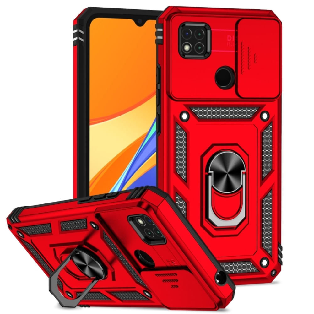 Funda Case de Xiaomi Redmi 10A con protector de camara Rojo Resistente ante Caídas y Golpes