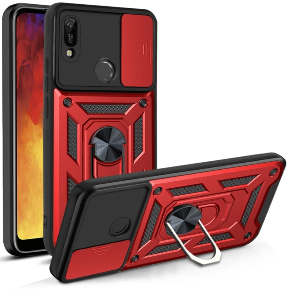 Funda Case para Huawei Y6 2019 con protector de camara Rojo Resistente ante Caídas y Golpes