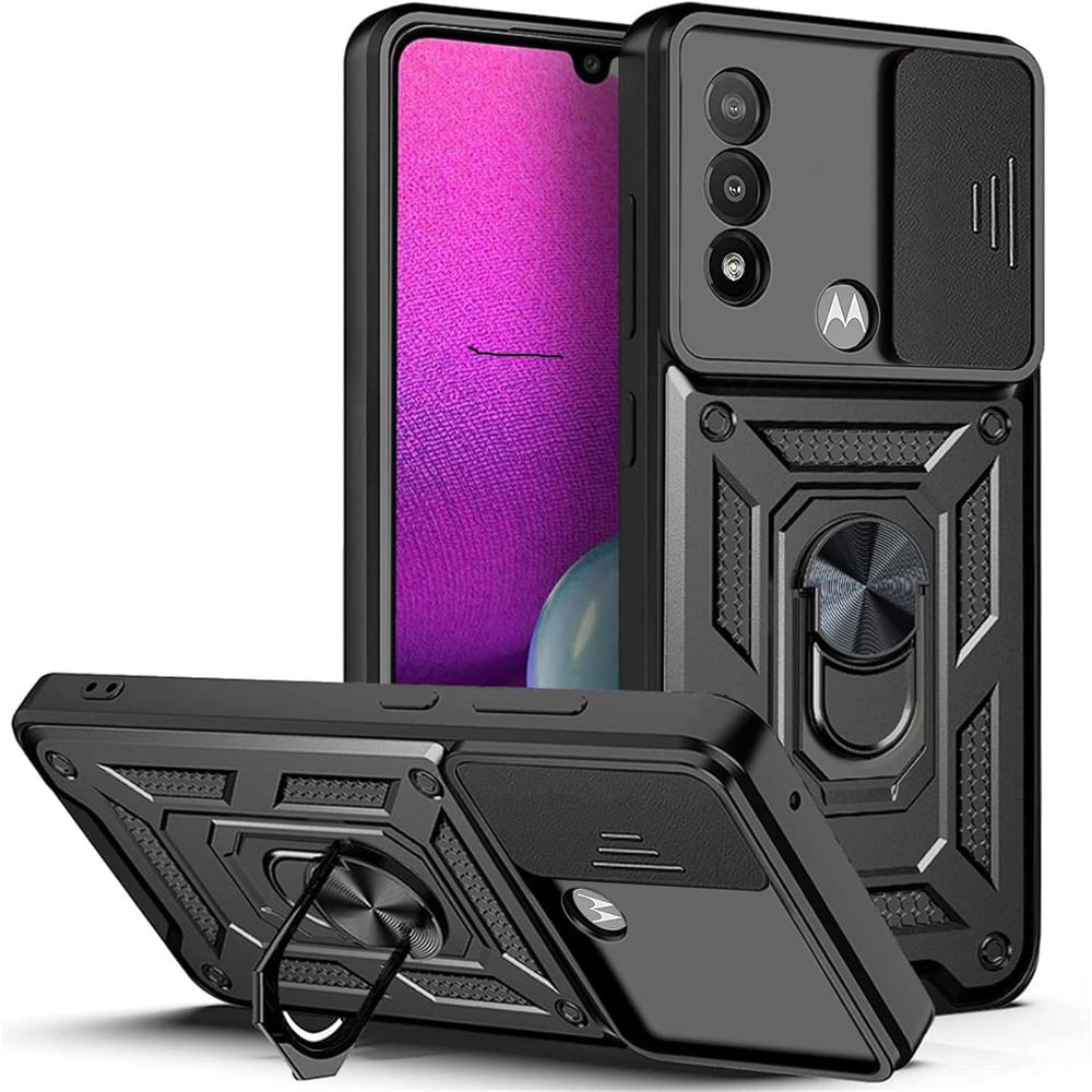 Funda Case para Motorola E40 con protector de camara Negro Resistente ante Caídas y Golpes