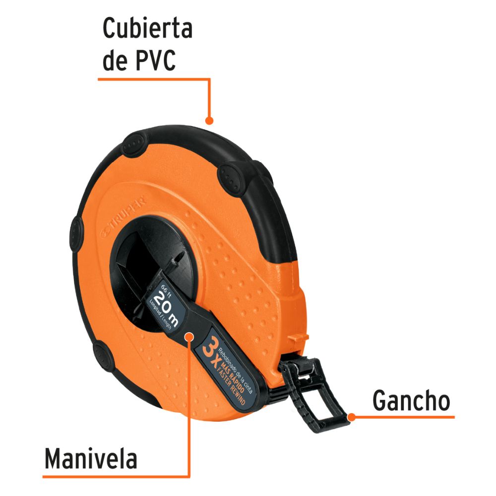 Wincha cinta métrica 20 m, Profesional, flexómetro fibra de vidrio ...