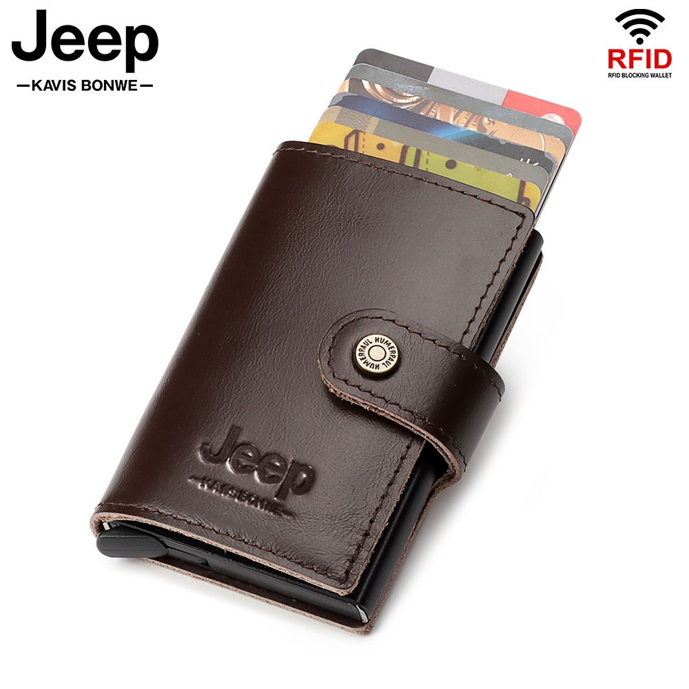Billetera Y Tarjetero Jeep - Kavis de Cuero Vacuno BP984 Café Con Botón Eyector De Tarjetas