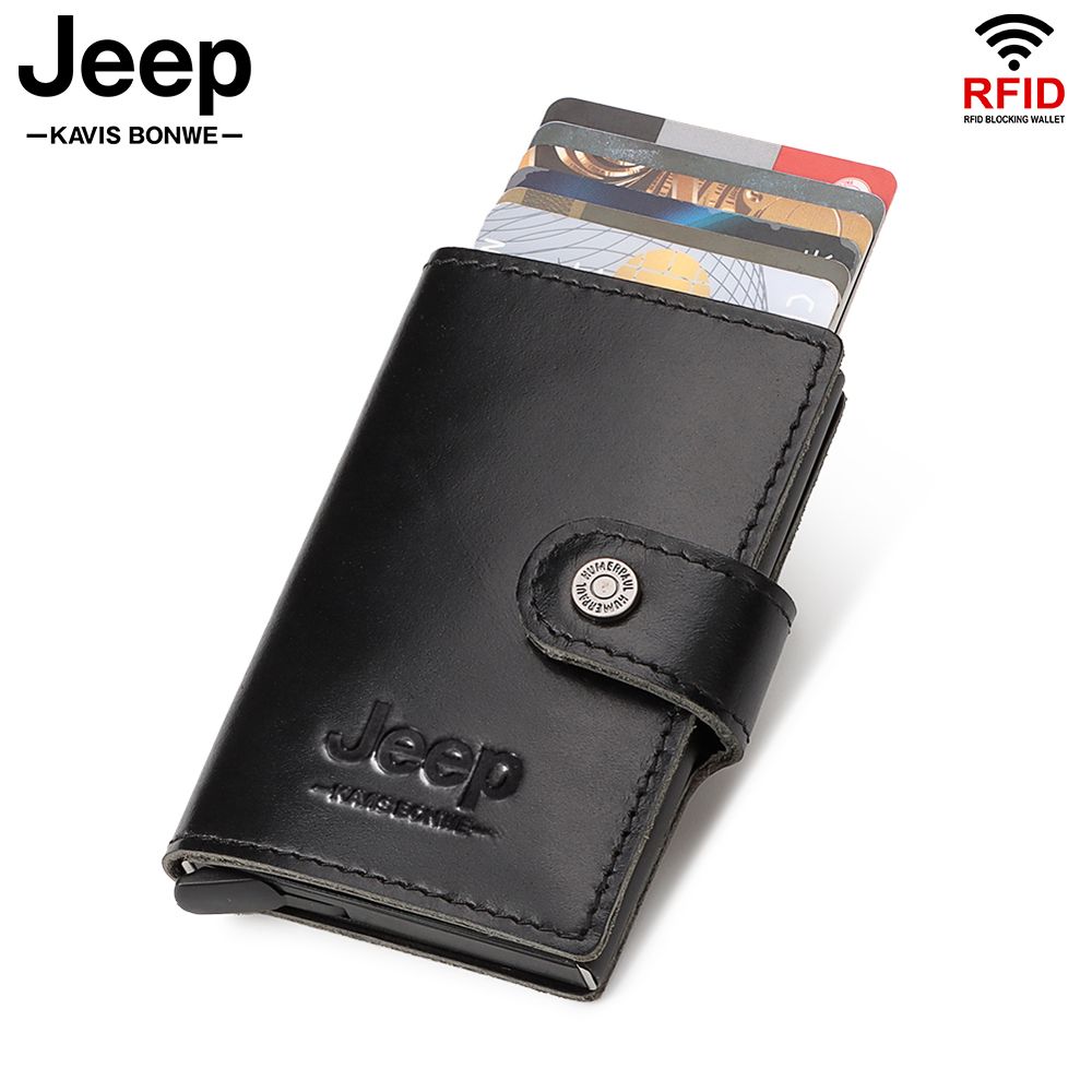 Billetera Y Tarjetero Jeep - Kavis de Cuero Vacuno BP984 Negro Con Botón Eyector De Tarjetas
