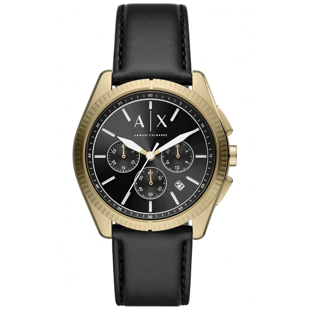 Reloj Armani Exchange Giacomo AX2854 Fecha Cronómetro Acero Dorado Cuero Negro