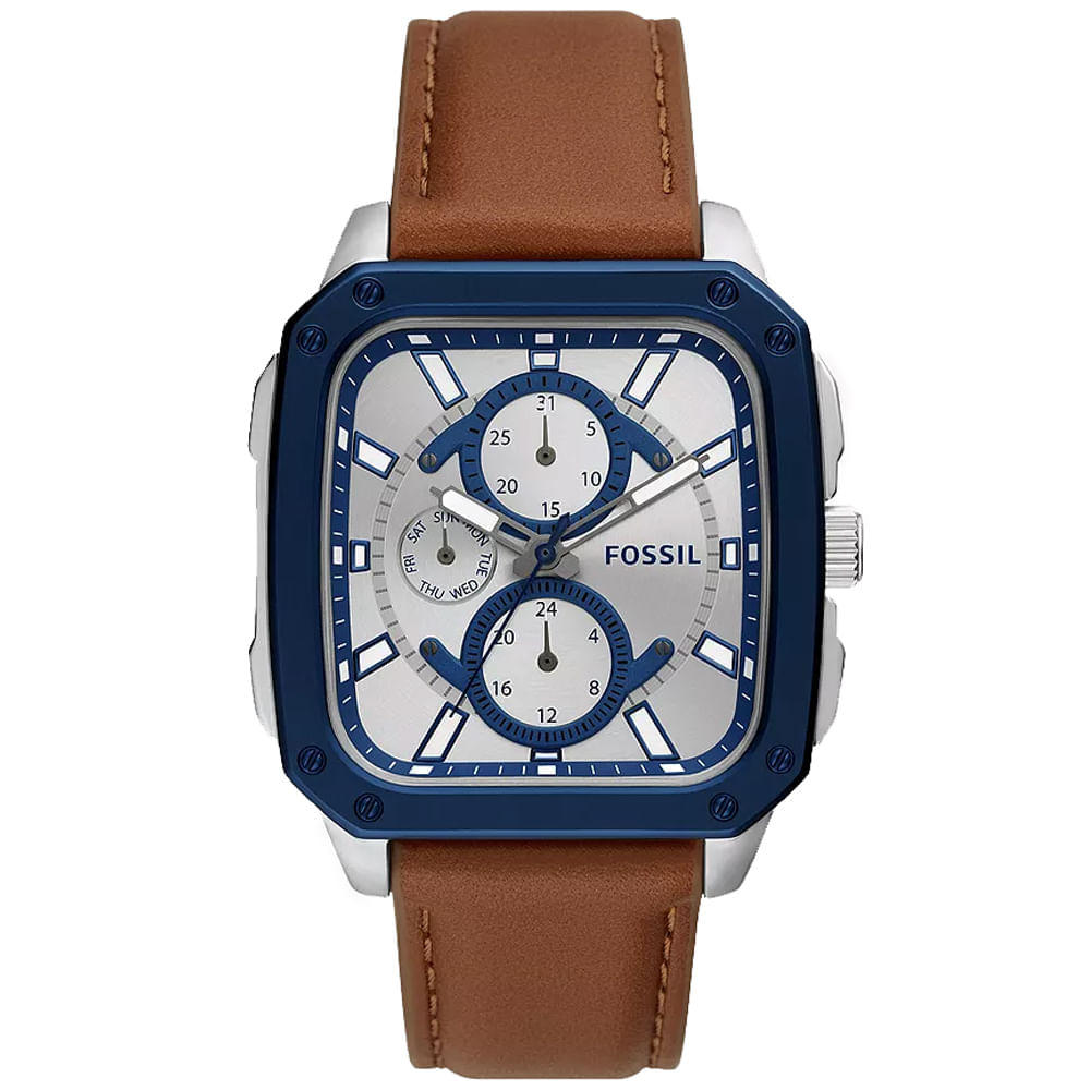 Reloj Fossil Inscription BQ2658 Multifuncional Correa de Cuero Marrón Dial Plateado