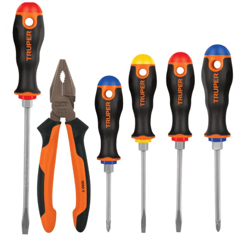 KIT ALICATE UNIVERSAL 8"" DIELECTRICO 1000V JUEGO 5 DESARMADORES TRUPER