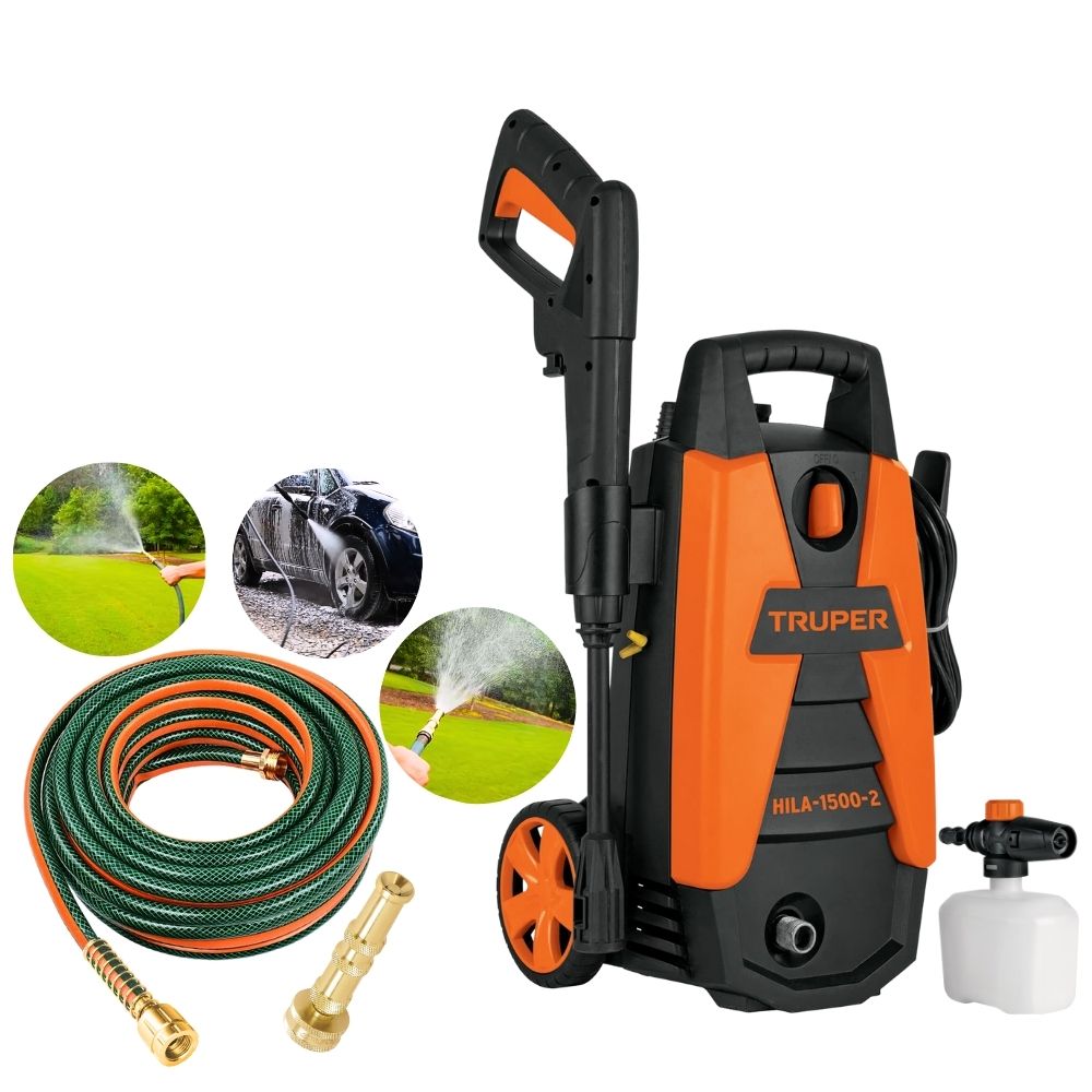 Hidrolavadora Truper 1500 PSI + manguera 15m conectores metálicos