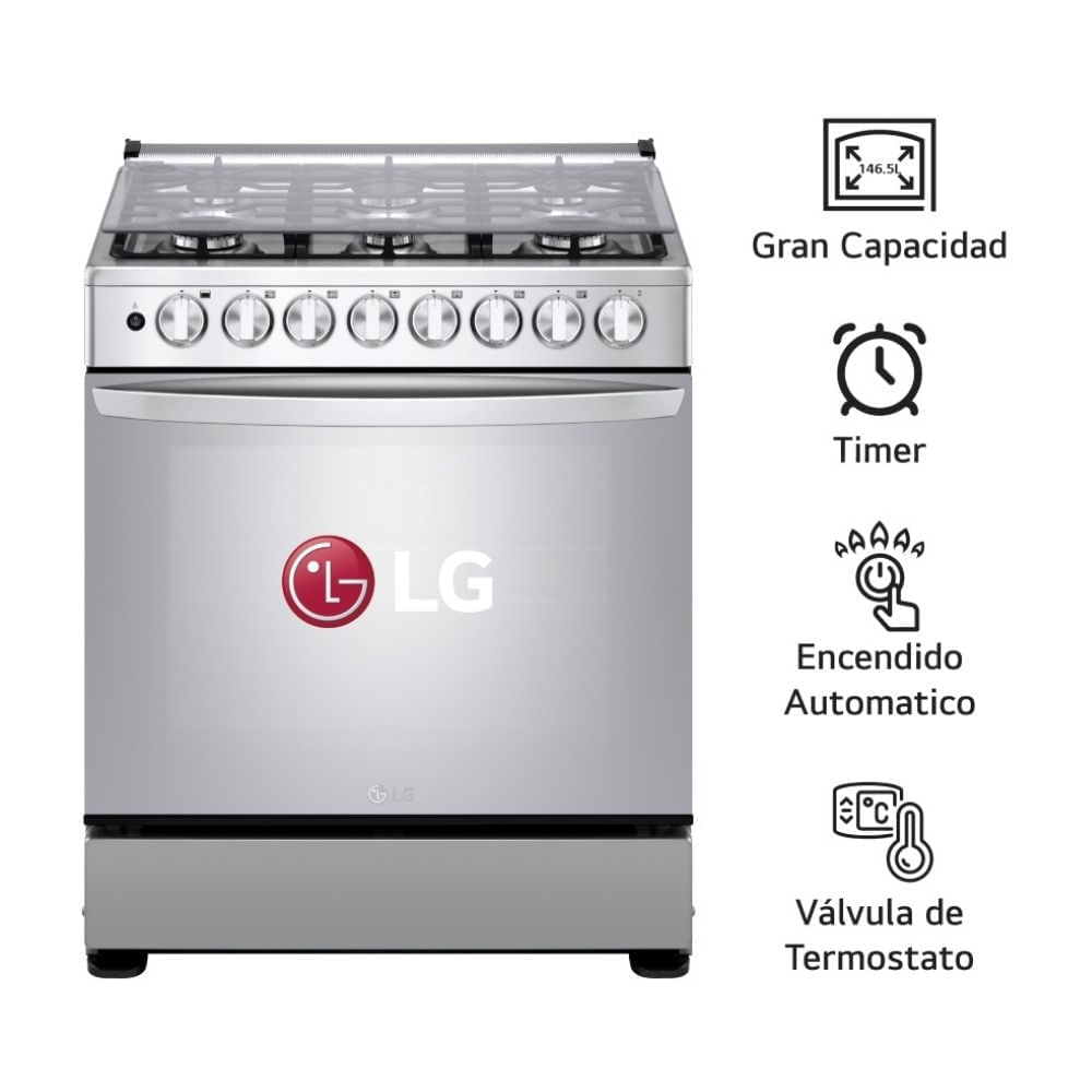 Cocina de Pie a Gas LG LRGZ5255S 6 Quemadores Acero Inoxidable Plata