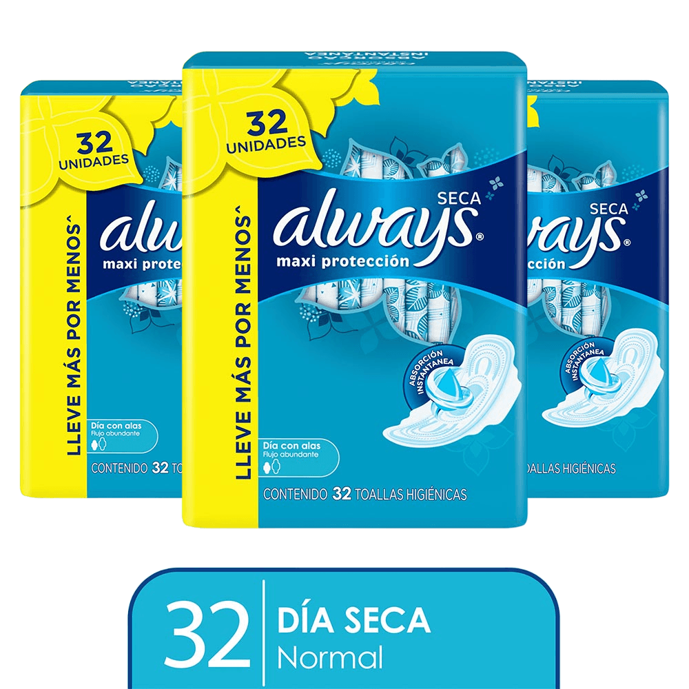 Pack x3 Toallas Higiénicas Always Maxi Protección Seca 32 un