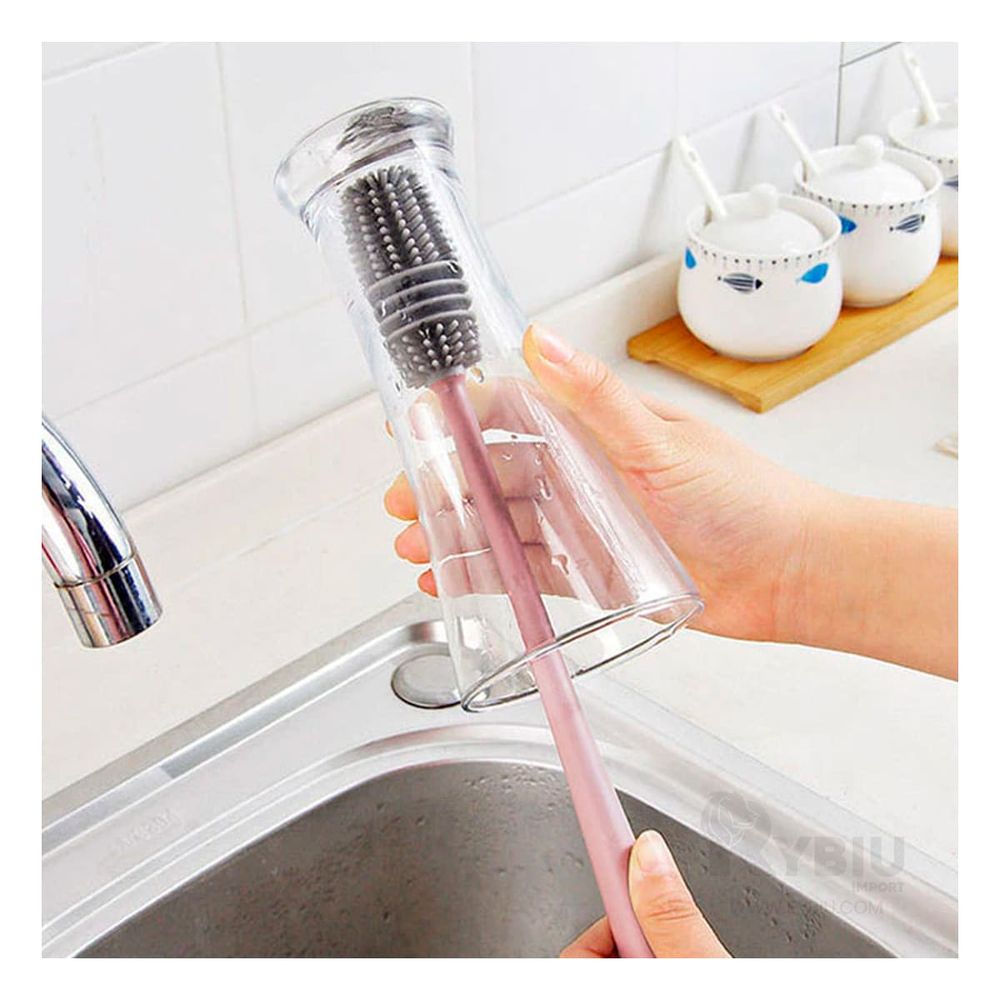 Cepillo de Silicona Limpiador de Botellas en Color Rosado