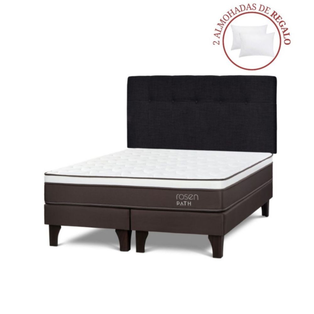 Dormitorio Europeo Path Niebla Queen New Bennet Natural + 2 Almohadas