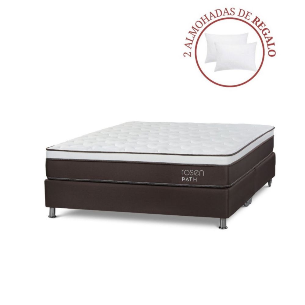 Cama Box Tarima Path Café Queen + 2 Almohadas