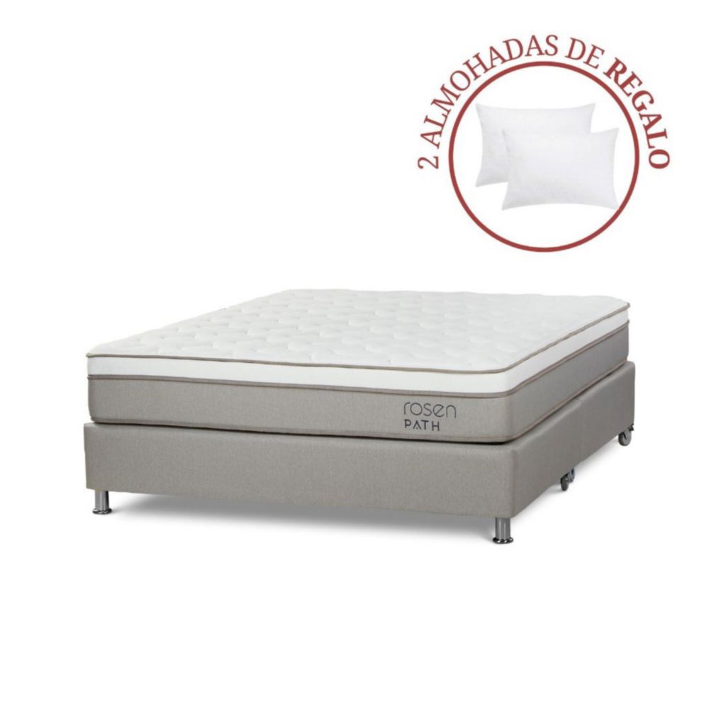 Cama Box Tarima Path Niebla King + 2 Almohadas