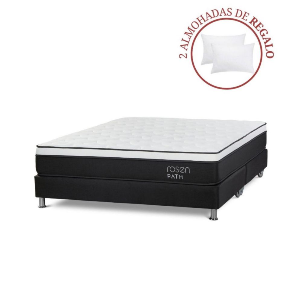 Cama Box Tarima Path Grafito Queen + 2 Almohadas
