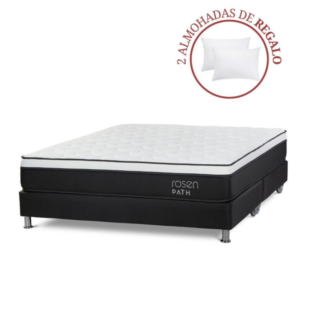 Cama Box Tarima Path Grafito King + 2 Almohadas