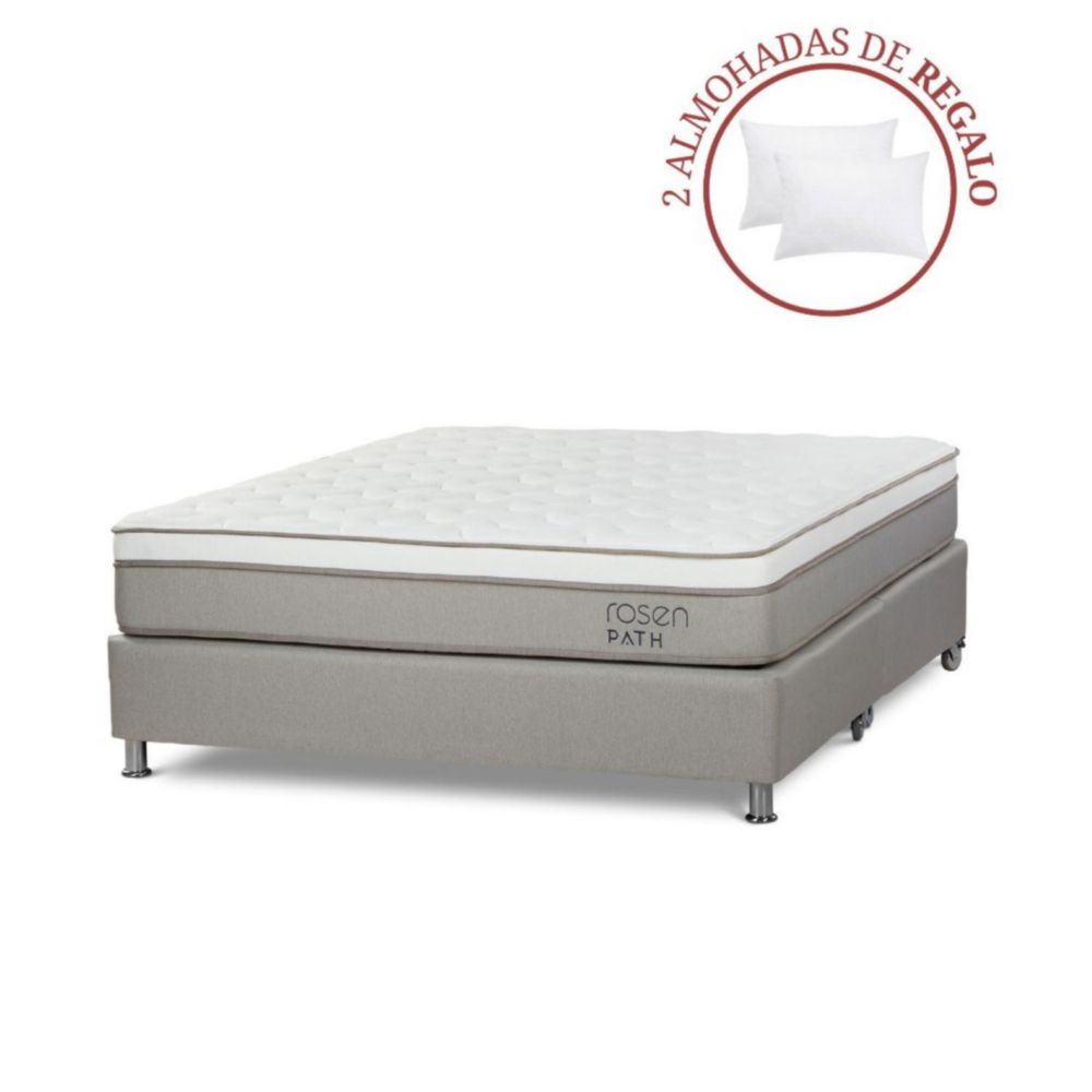 Cama Box Tarima Path Niebla Queen + 2 Almohadas
