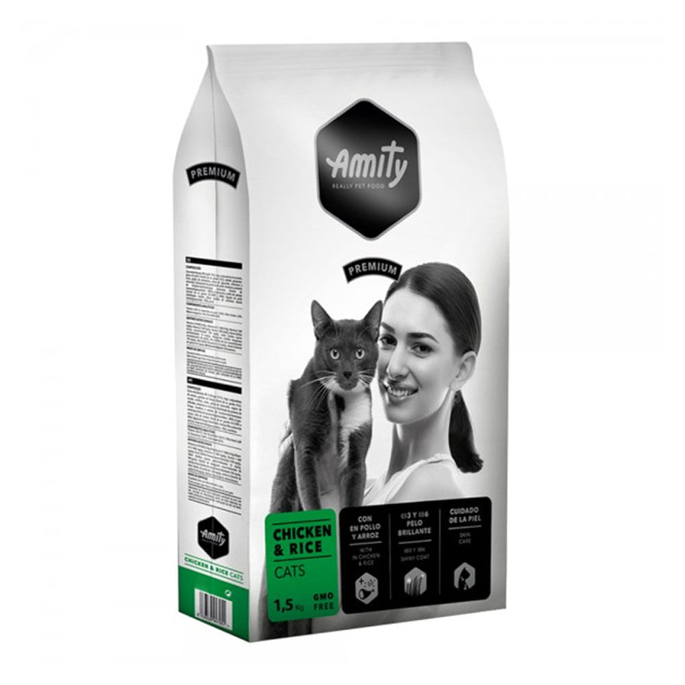 Alimento Amity Premium Pollo y Arroz para Gatos Adultos 1.5Kg