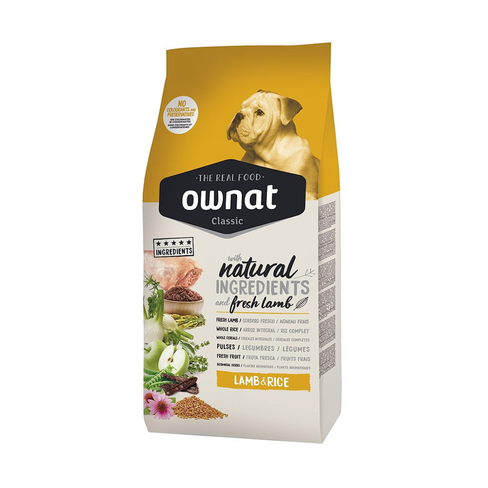 Alimento Ownat Classic para perros sabor Cordero y Arroz 20kg