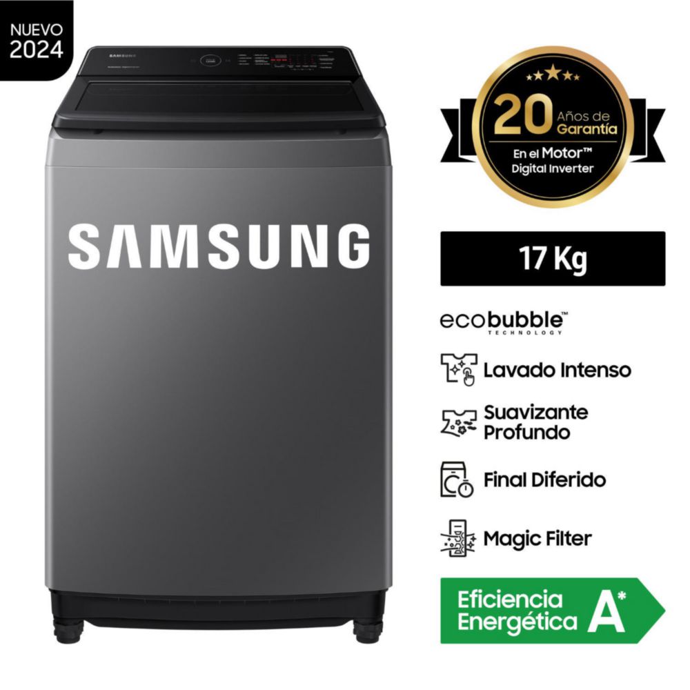 Lavadora Samsung EcoBubble 17 KG Gris WA17CG6441BD/PE