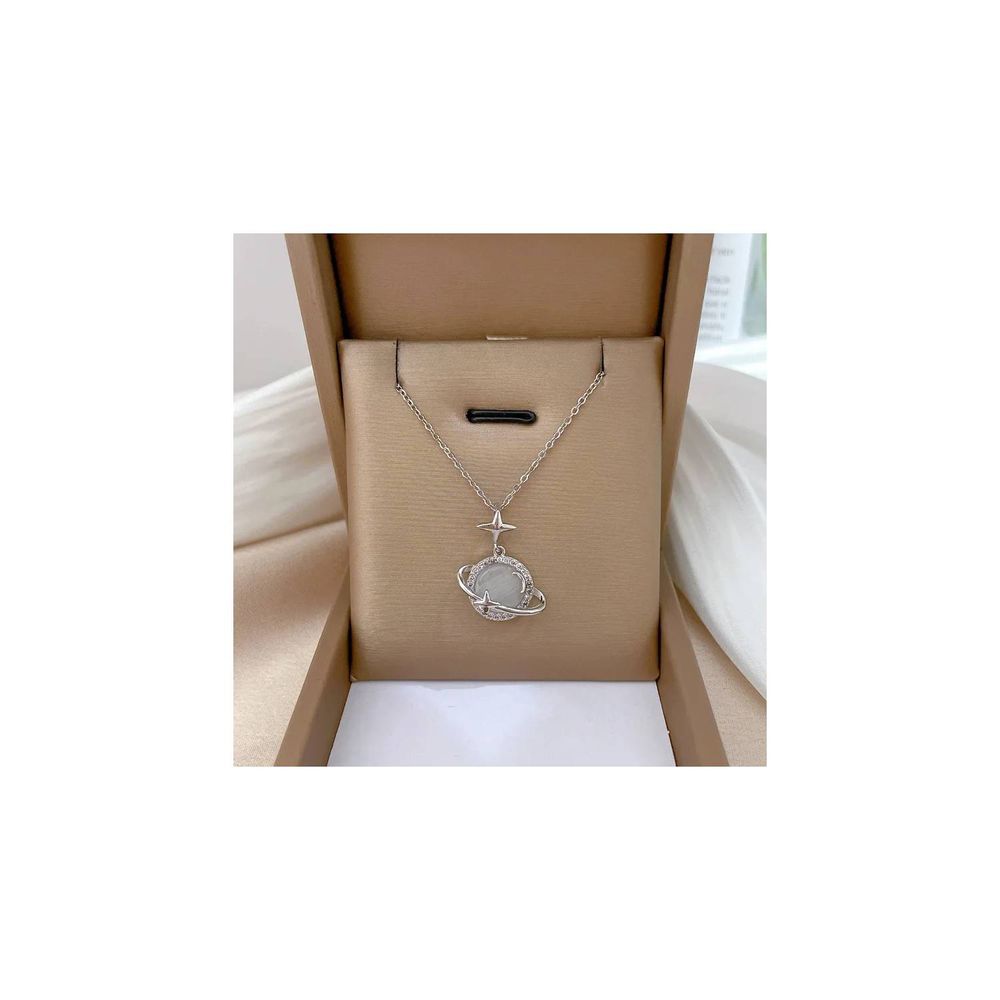 Collar cadena saturno plateado