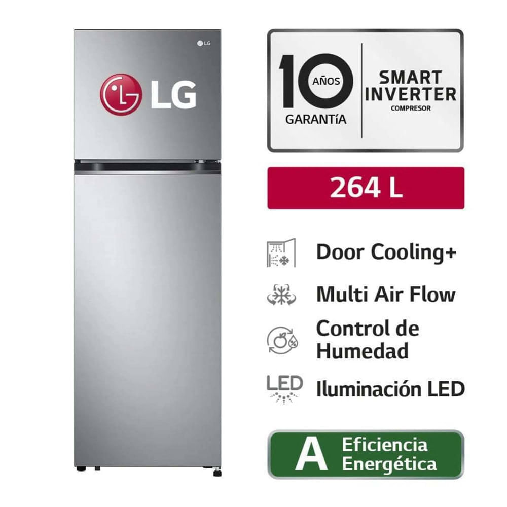 Refrigeradora LG Top Freezer 264 Litros con Door Cooling y diagnóstico inteligente GT26BPP