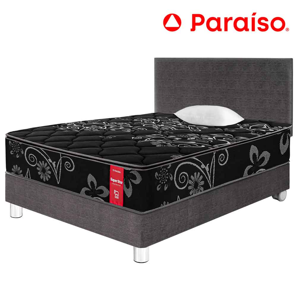 Dormitorio PARAISO Super Star Negro 1.5 Plazas Acero + 1 Almohada + 1 Protector