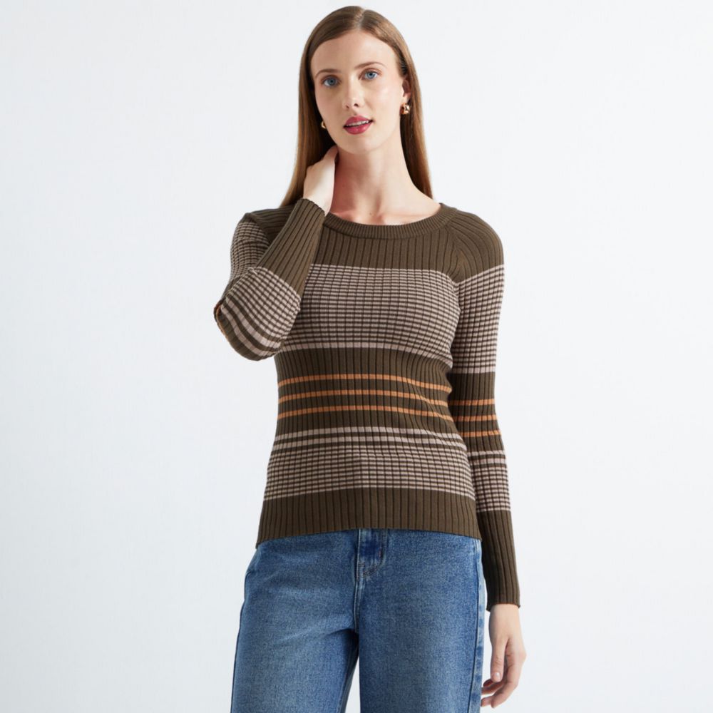 Chompa Malabar Mujer Manga Larga Rib Stripes | Oechsle.pe - Oechsle