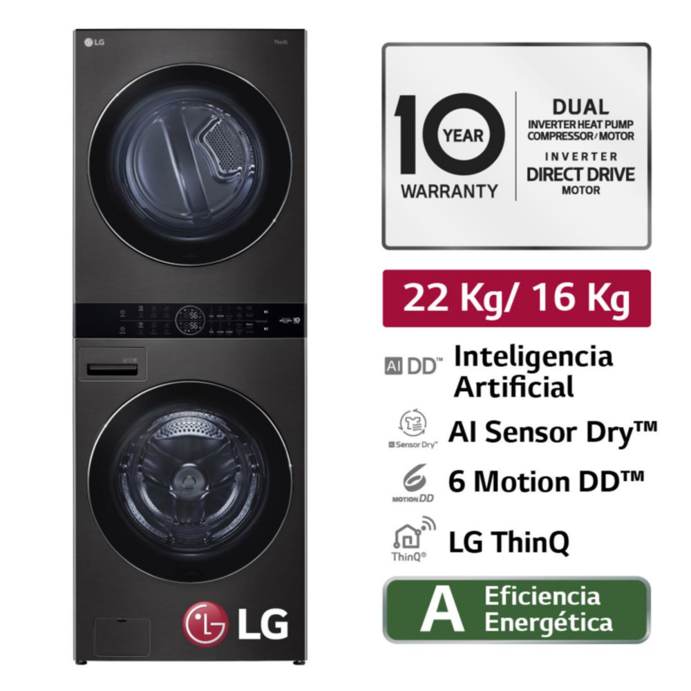 Centro de Lavado LG WK22BS6 22/16Kg Negro Acero