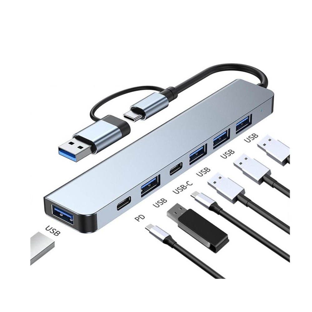 Adaptador 7 En 1 USB HUB con 02 Puertos