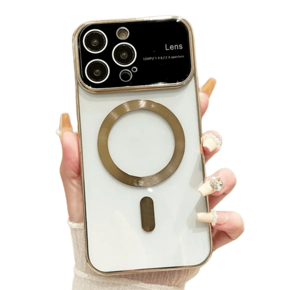 Funda for iPhone 14 Pro Max MagSafe Metalizado Dorado Lens Protector Resistente a Caídas y Golpes