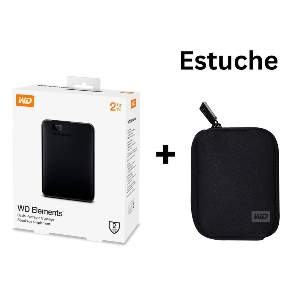 Disco Duro Externo 2 TB Western Digital Elements + Estuche Funda WD