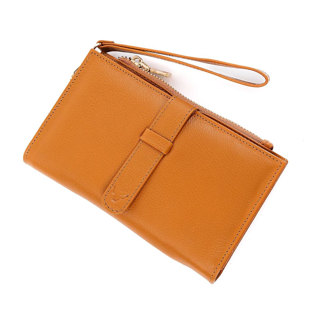 Billetera Y Porta Pasaporte De Cuero Vacuno Para Dama ARW03 Camel