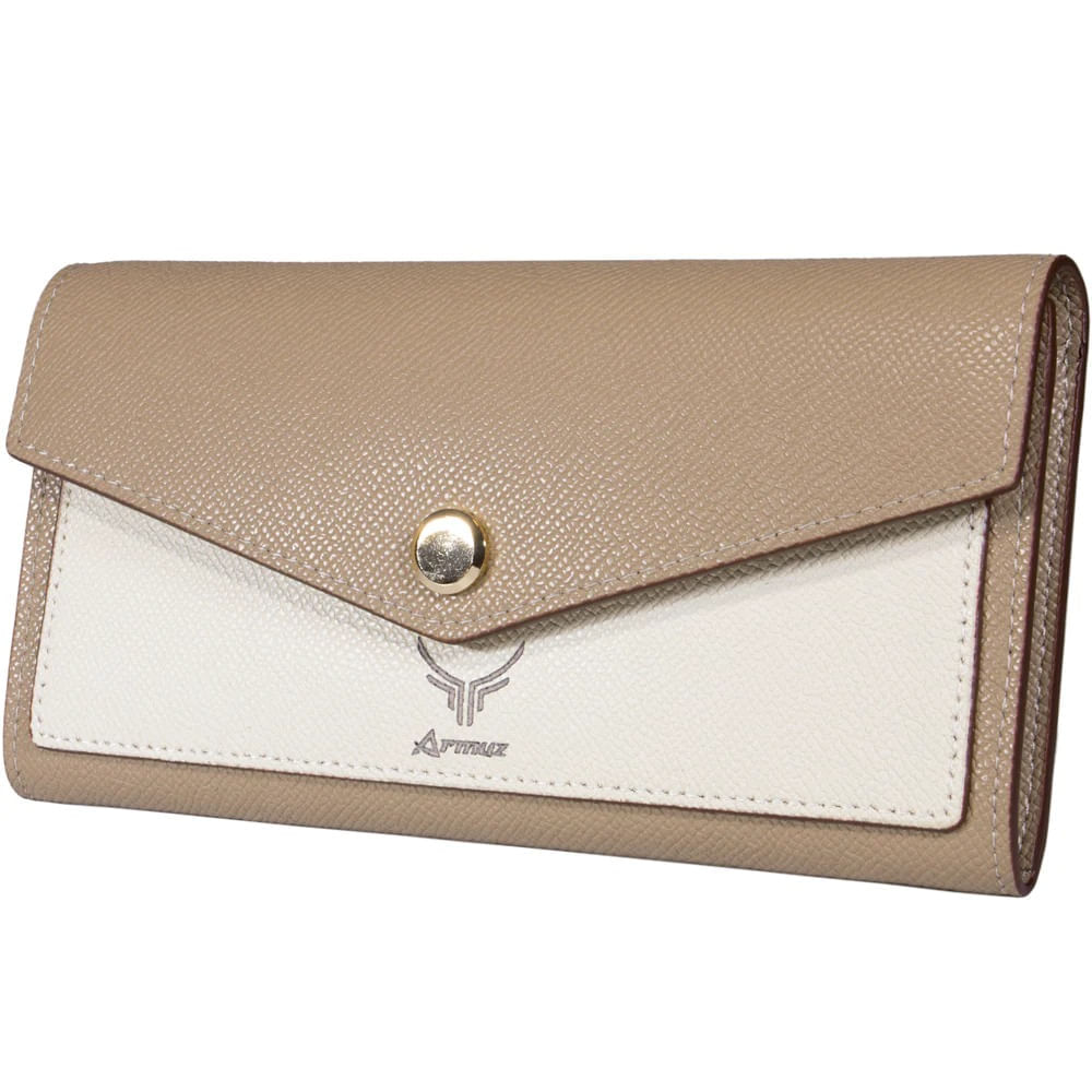 Billetera De Cuero Vacuno Tipo Sobre W837 Biege Con Crema