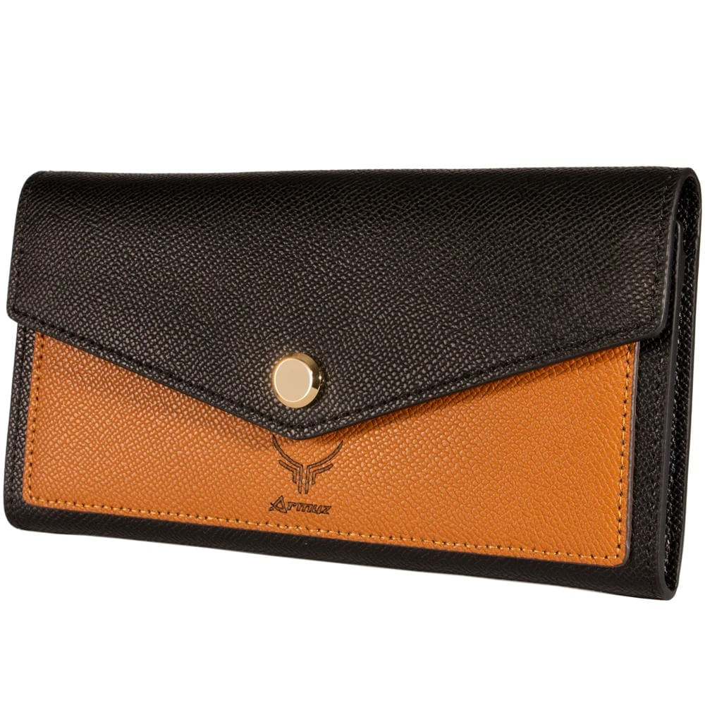 Billetera De Cuero Vacuno Tipo Sobre W837 Negro con Camel