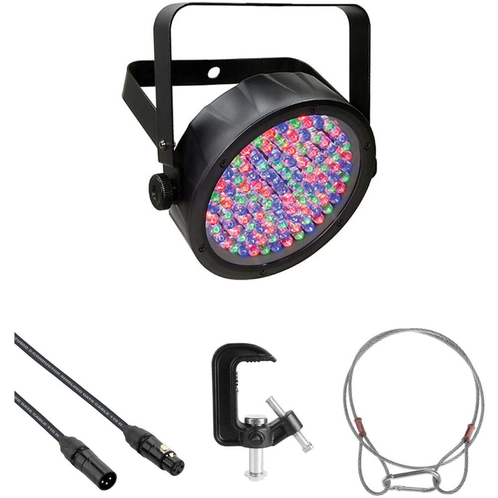 Kit de Chauvet Dj Slimpar 56 Rgb Led Par con Cable Dmx Abrazadera Y Cable de Seguridad Negro