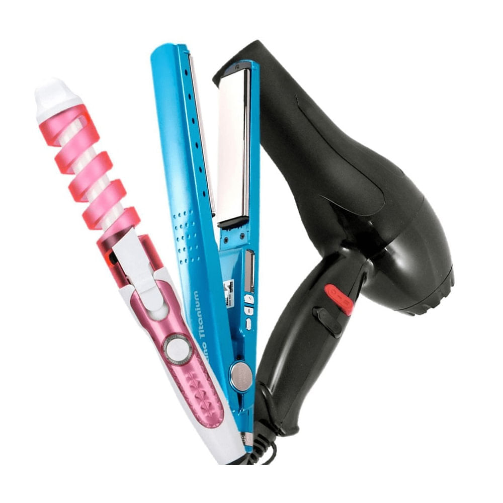 Combo Nano Titanium Plancha + Rizador Ondulador + Secador 1500Watts