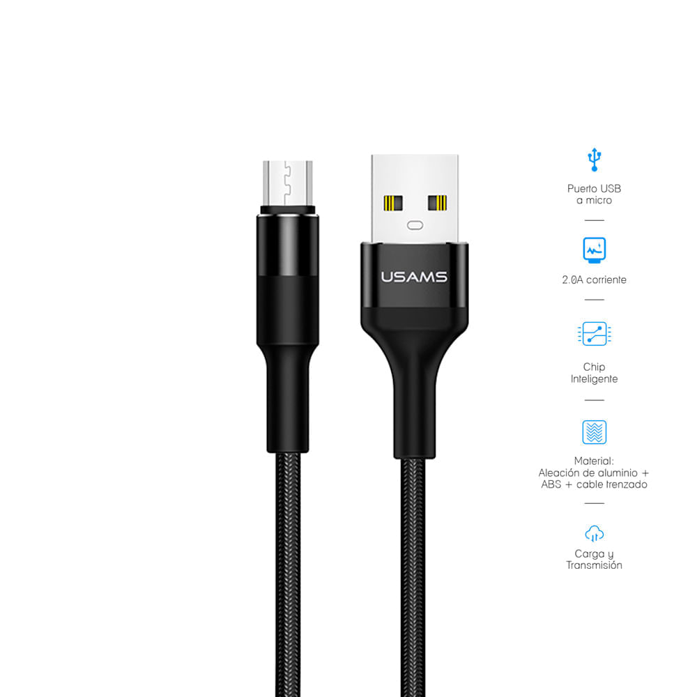 Cable U5 Data USB Micro 1.2 Mts Negro Us-Sj224