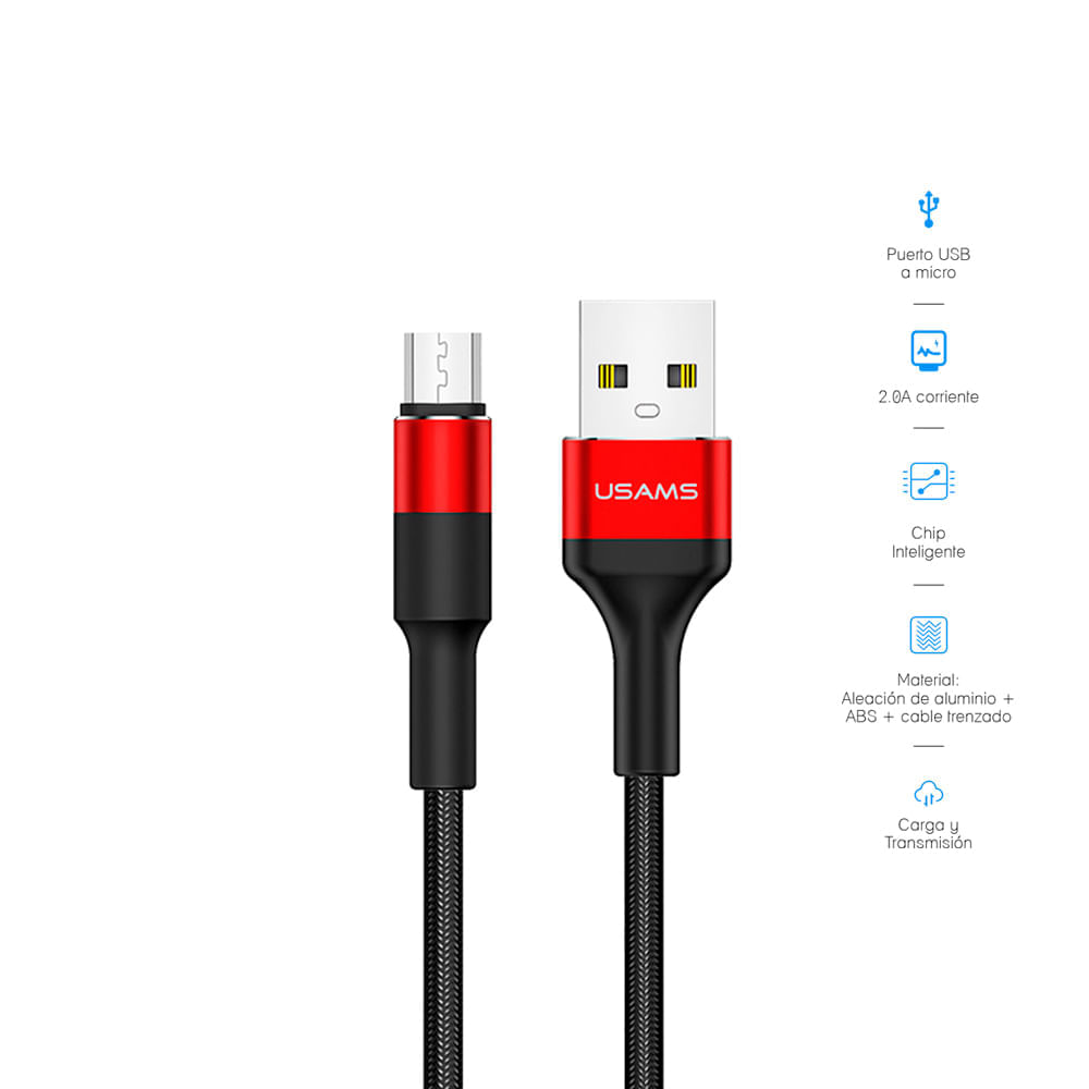 Cable U5 Data USB Micro 1.2 Mts Rojo Us-Sj224