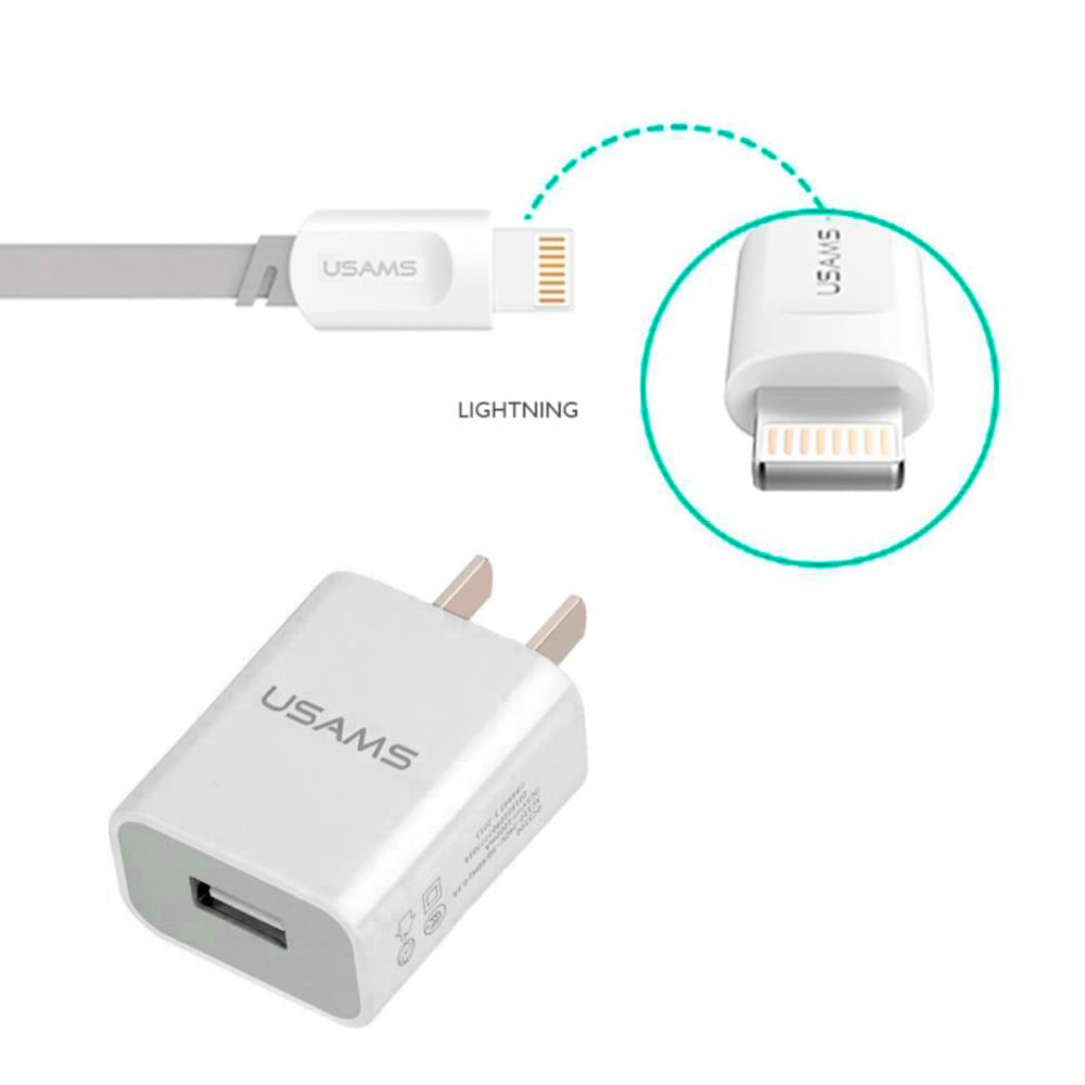 Kit iphone 5/6/7 USB pared con cable data blanco
