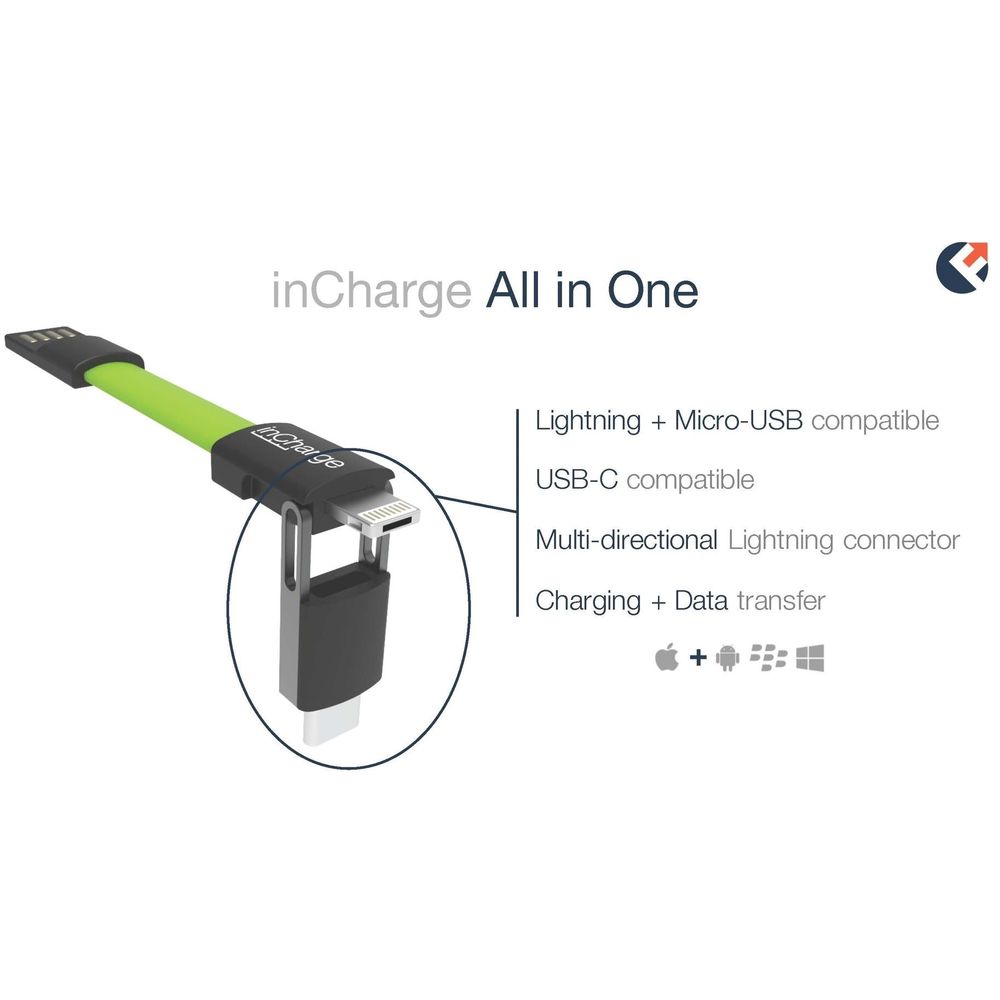 Cable Cargador Llavero con Conexión USB-C, Lightning y Micro USB, inCharge Plus Color Negro