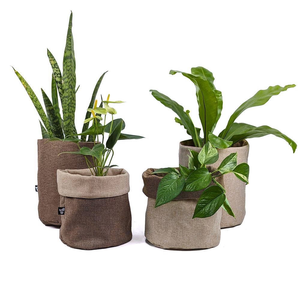 Porta Maceta de Tela Chocolate Grande Canasto para macetas y plantas 20x25cm