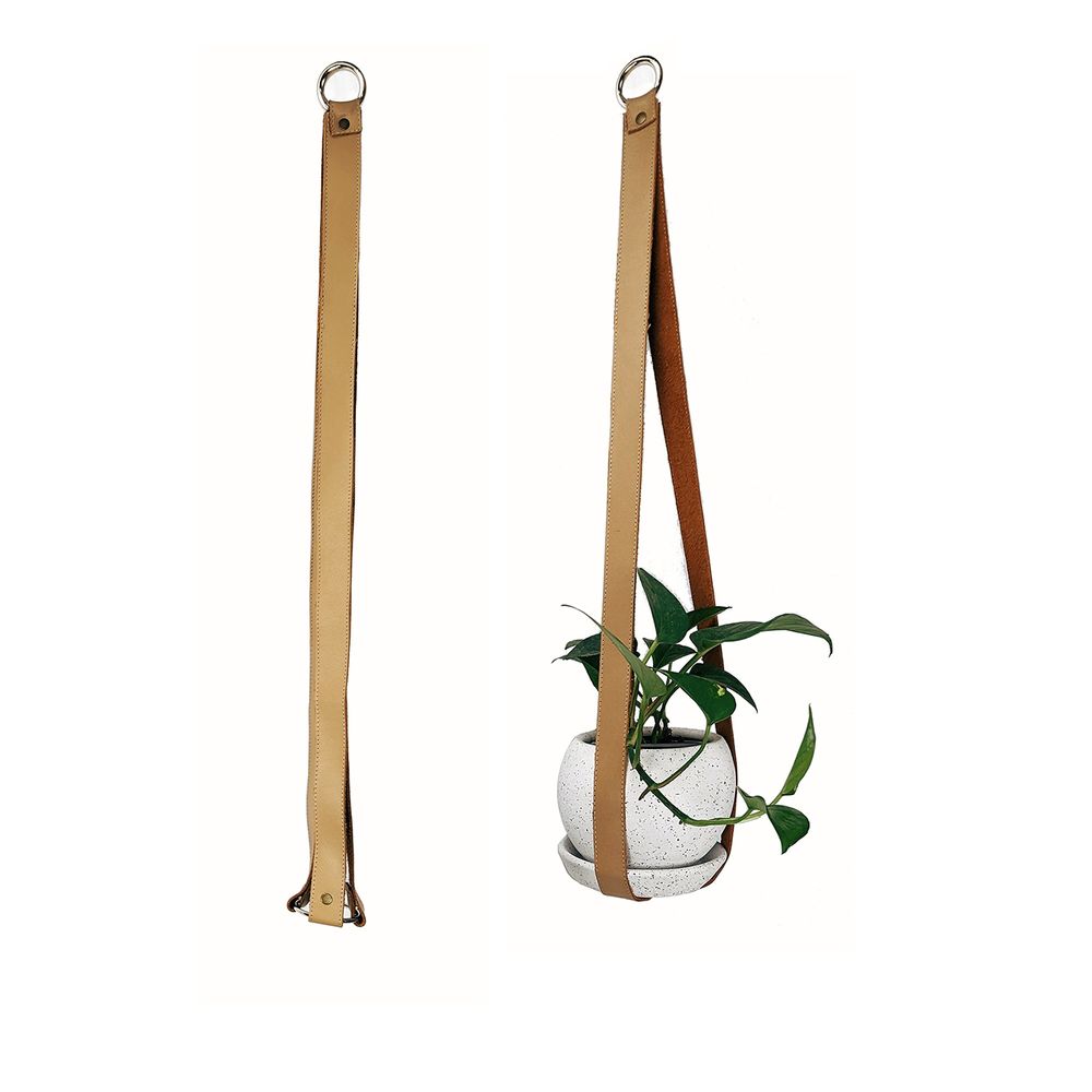 Colgador para plantas y macetas con Tiras Un Cuarto Verde de cuero 69cm