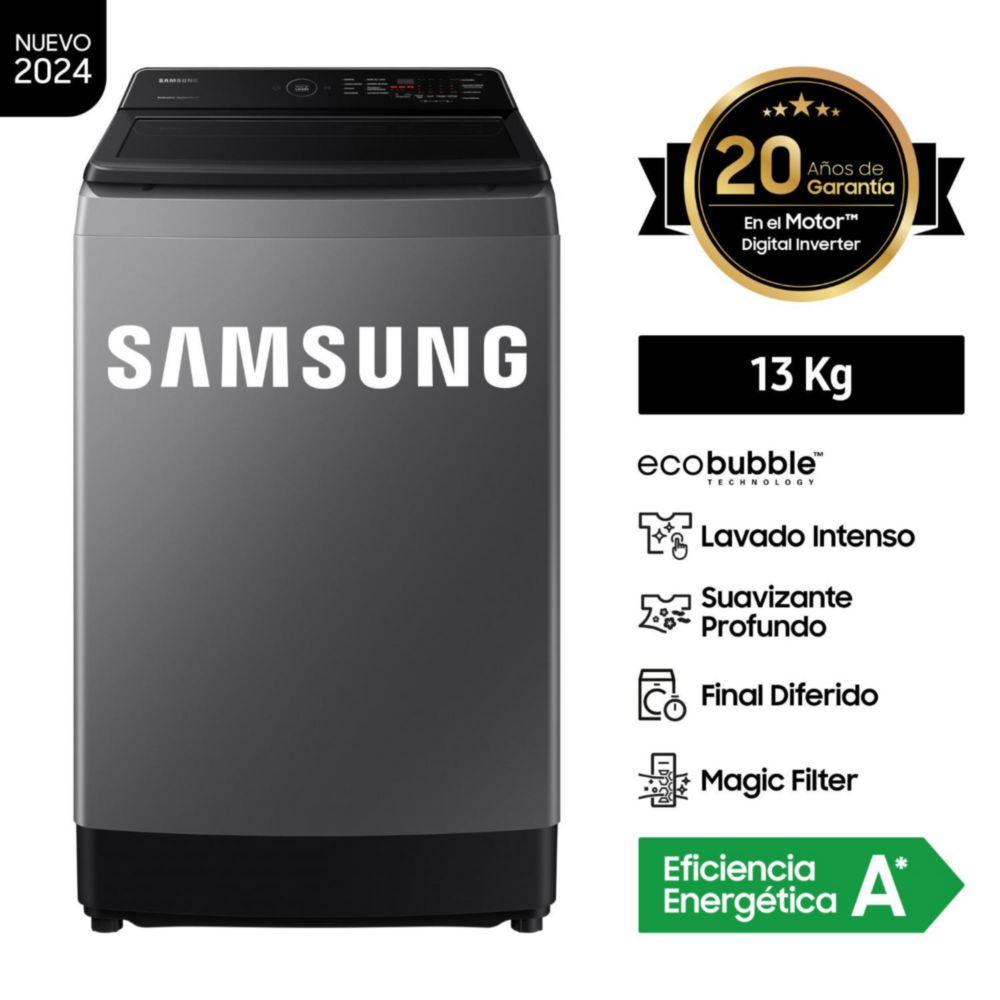 Lavadora Samsung Digital Inverter WA13CG5441BDPE Ecobubble 13 Kg Gris