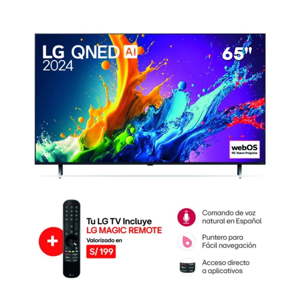 Televisor LG QNED 65"" UHD 4K ThinQ AI 65QNED80TSA