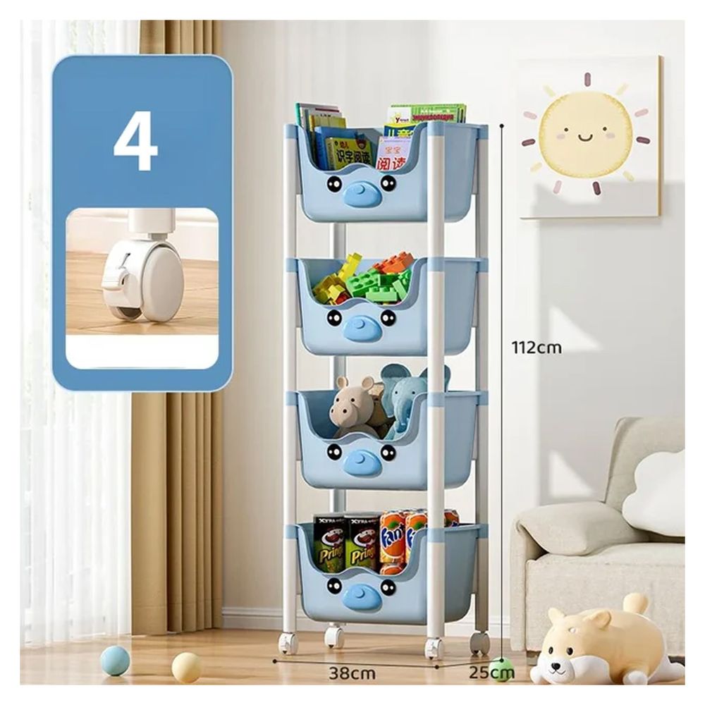 Organizador Caja De Juguetes 4 Niveles Plegable Con Ruedas Celeste