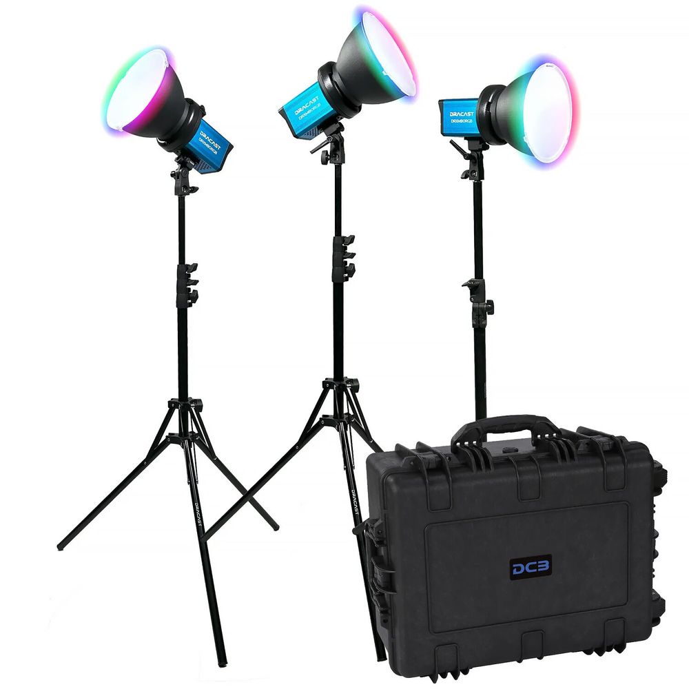 Kit de 3 Luces Led Monolight Rgb Dracast X Series M80Rgb V Mount con Estuche Rígido