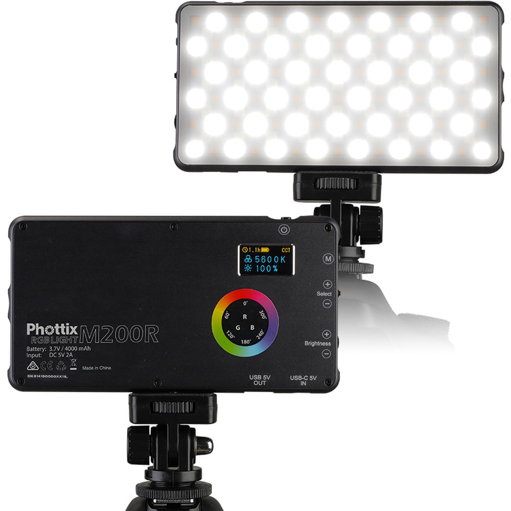 Panel de Luz Phottix M200R Rgb Led para Cámara con Power Bank Usb