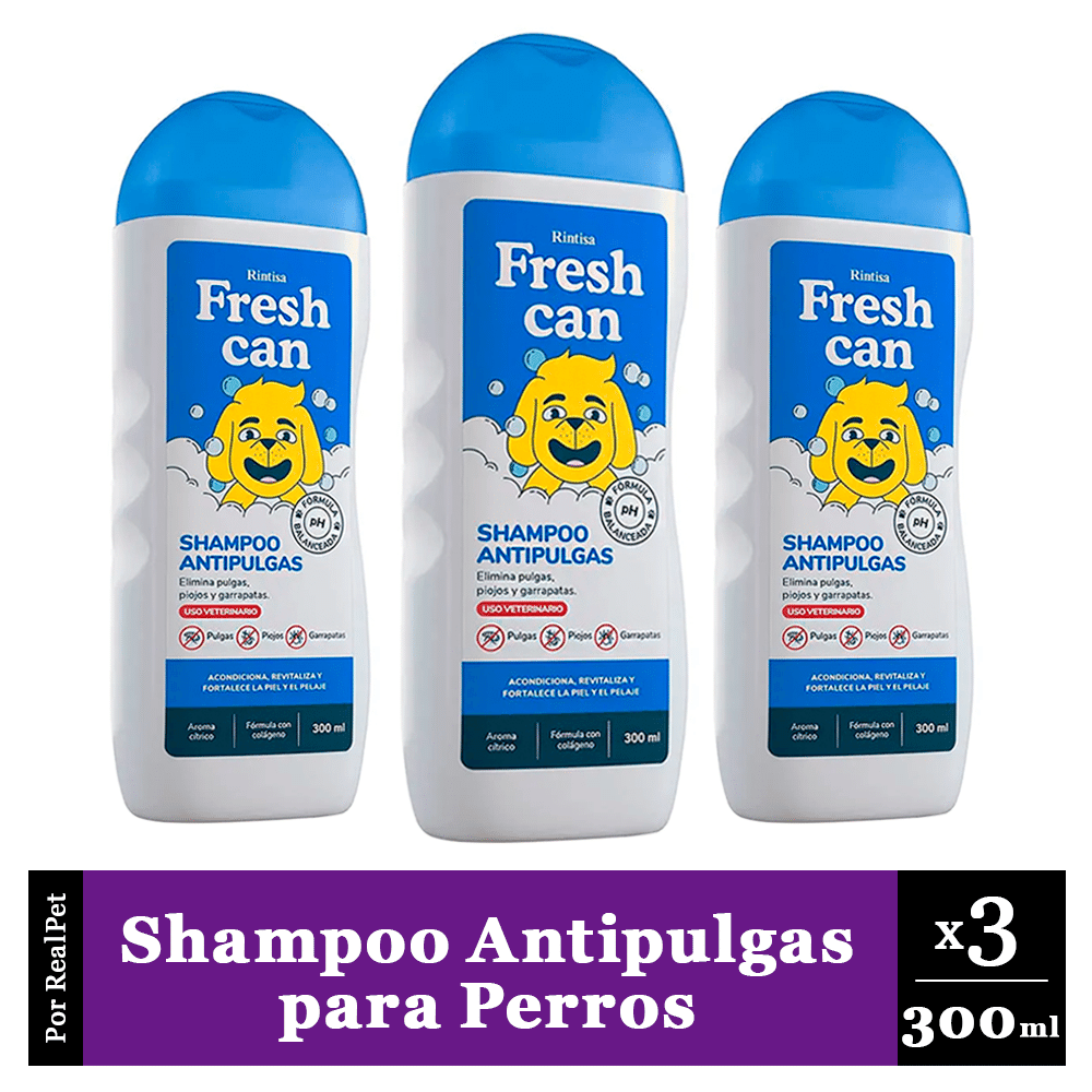 Pack x3 Shampoo para Perros Fresh Can Antipulgas Frasco 300 ml