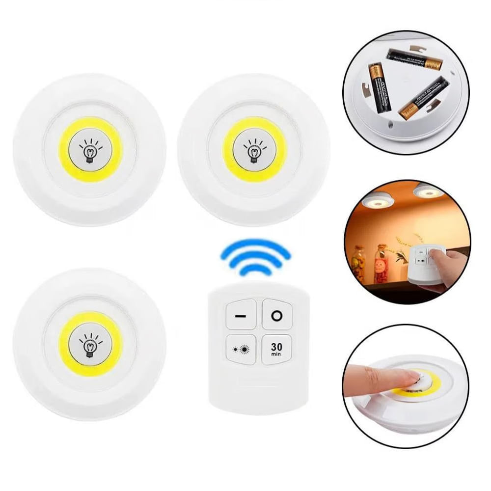 Set de 3 Luces Led con Control Remoto Inalámbrico Apago Automático