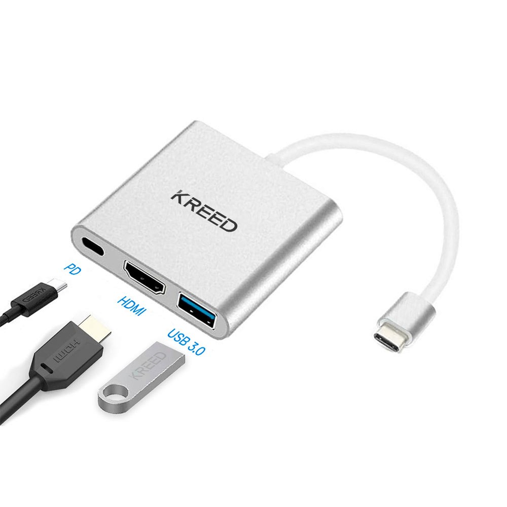 Adaptador Hub 3 en 1 Tipo C a USB, HDMI, Tipo C